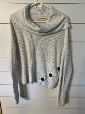 Cream Cowl Neck Button Hem Sweater